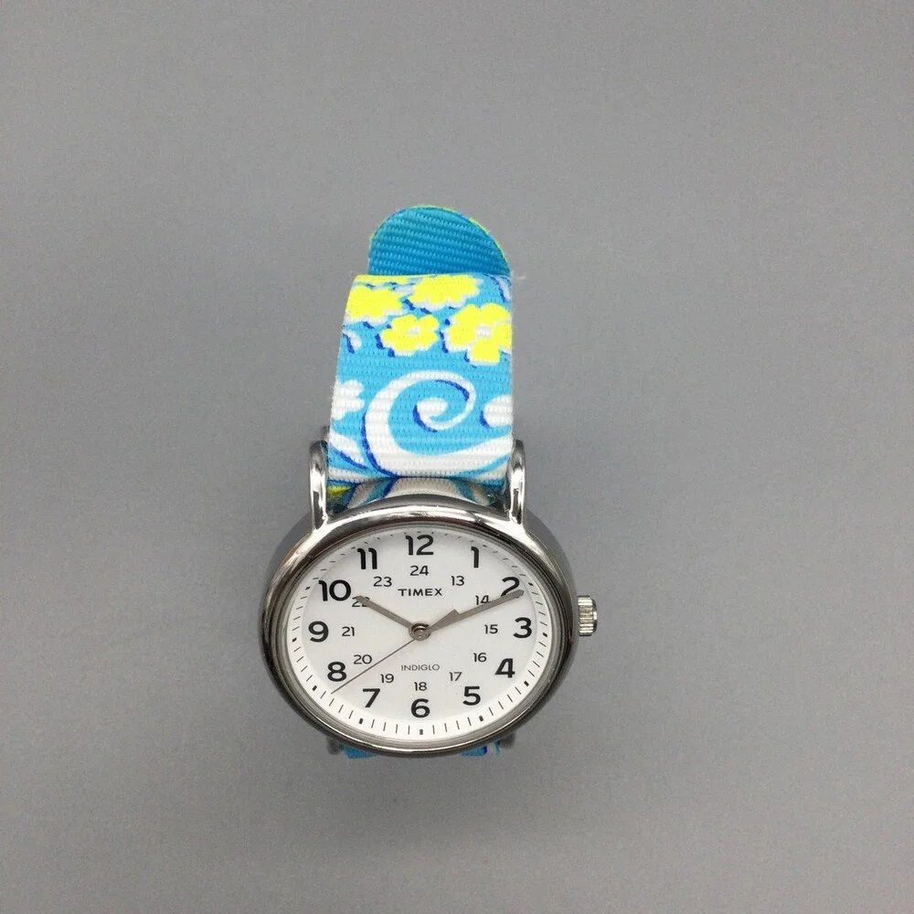 Timex Womens Watch 38mm White Dial Blue Floral Nylon Band Indiglo TW2R24000 - Picture 4 of 15